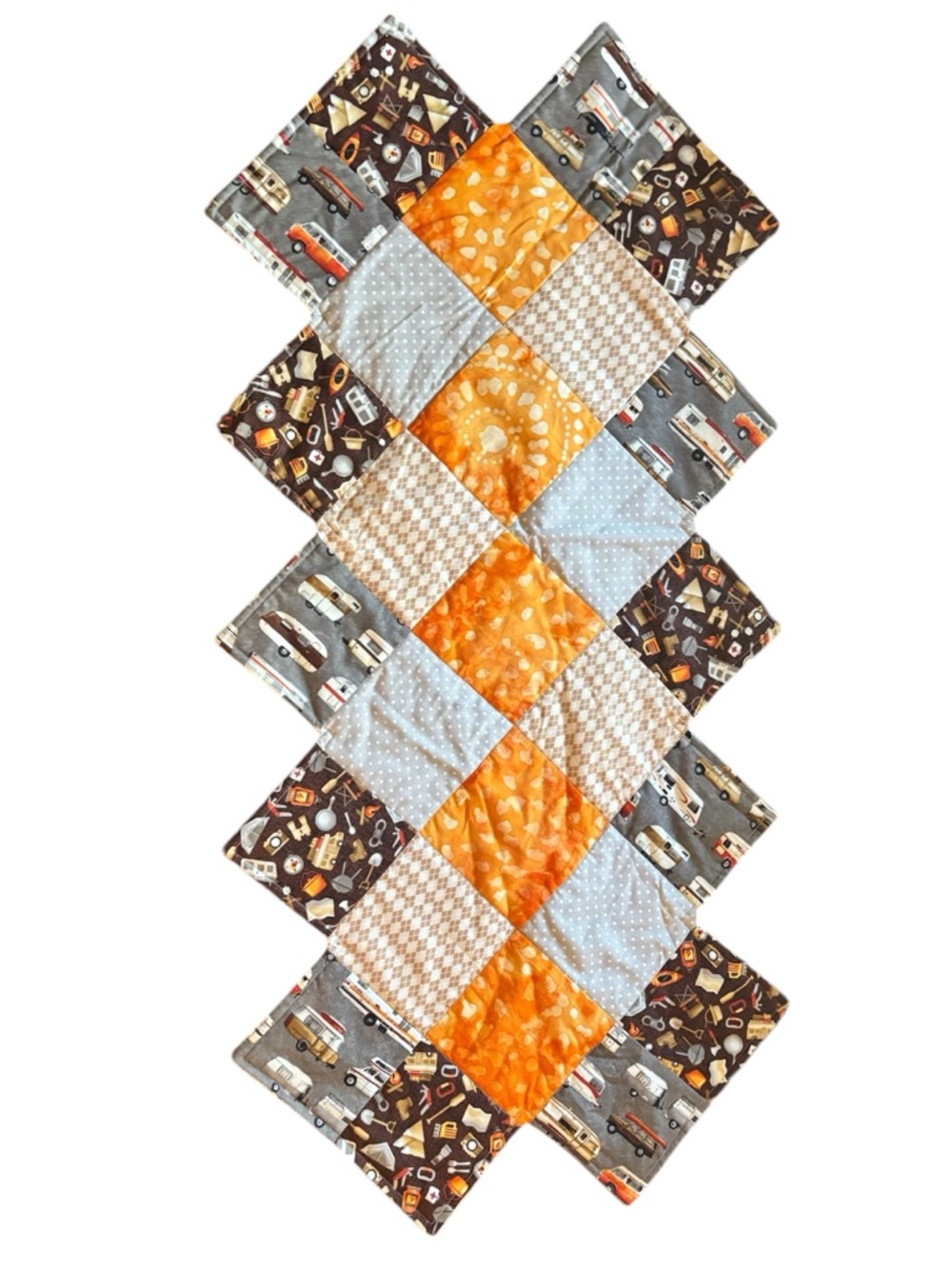 Custom Quilted Patchwork Camping Themed Table Runner